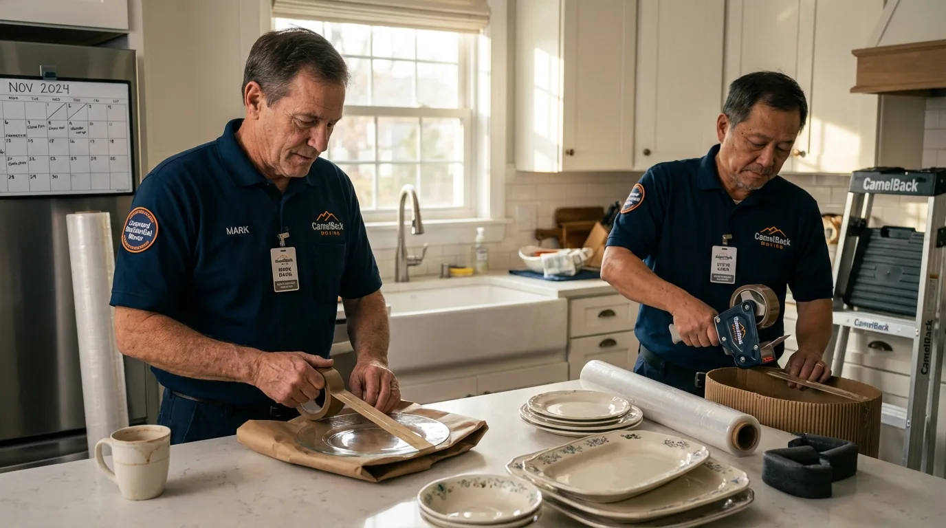 Professional crew packing kitchen dishware in Bridgeville, PA